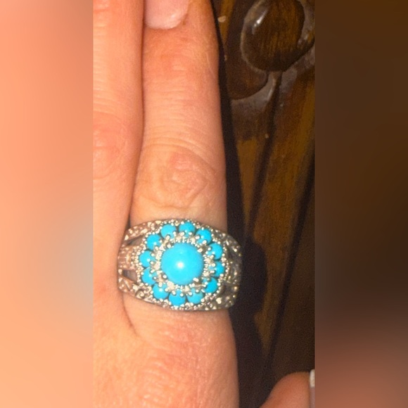 Turquoise “sleeping beauty” and 925 Silver large Floral Ring 9 - Picture 12 of 14